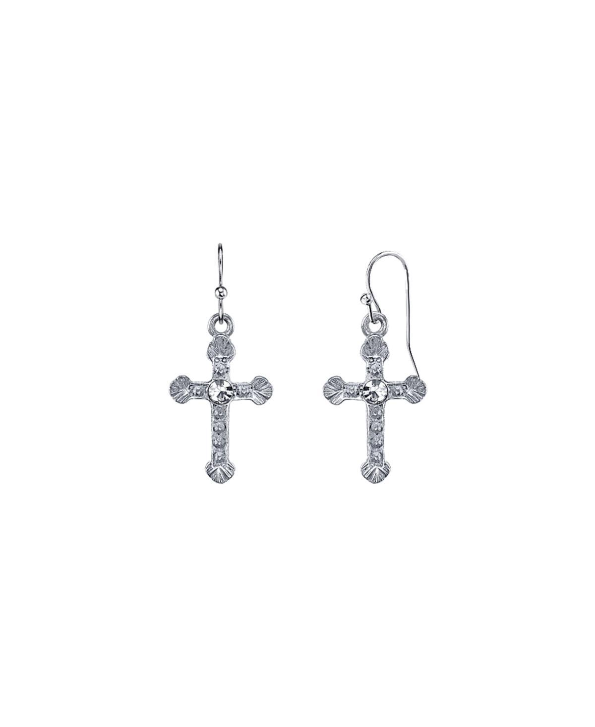 1928 Crystal Cross Drop Earrings, Womens, Grey Product Image