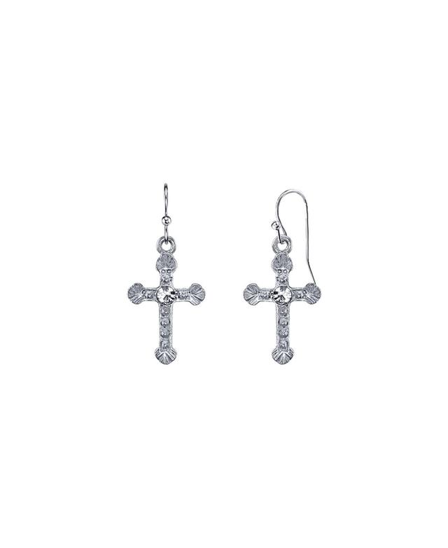 1928 Crystal Cross Drop Earrings, Womens, Grey Product Image