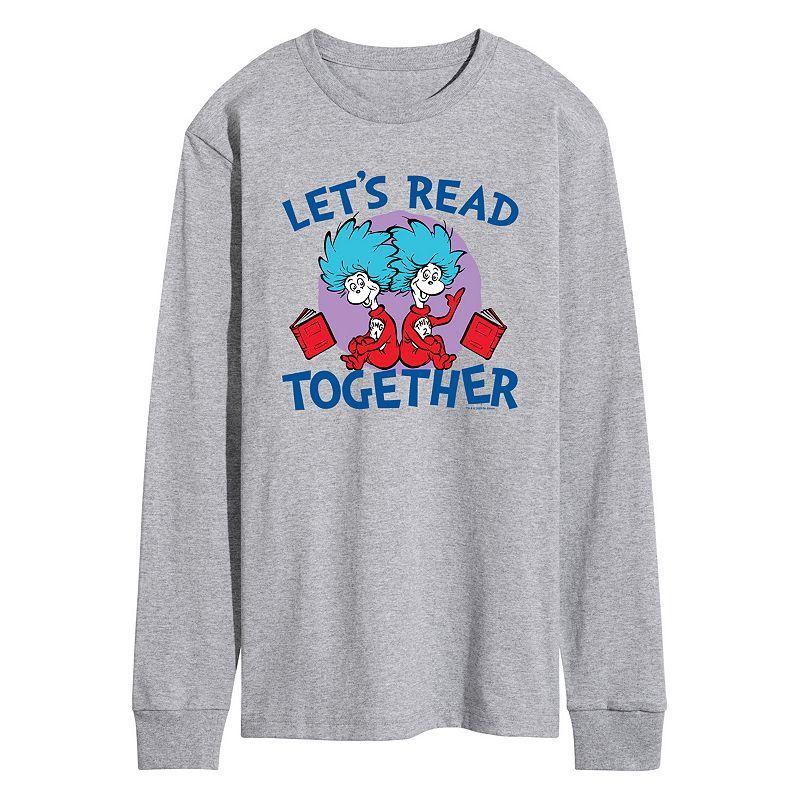 Mens Dr. Seuss The Cat in the Hat Lets Read Together Long Sleeve Graphic Tee Grey Gray Product Image