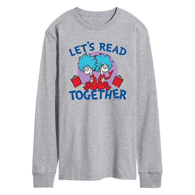 Mens Dr. Seuss The Cat in the Hat Lets Read Together Long Sleeve Graphic Tee Grey Gray Product Image