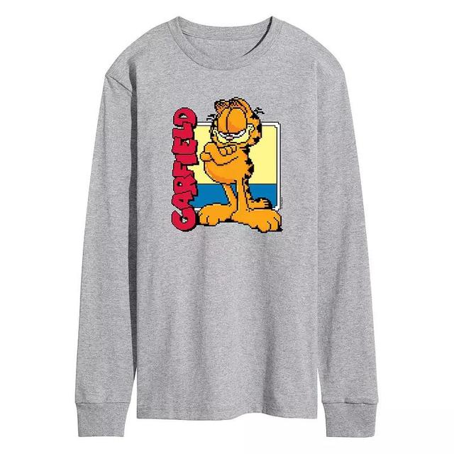 Mens Garfield Pixel Square Long Sleeve Graphic Tee Grey Gray Product Image