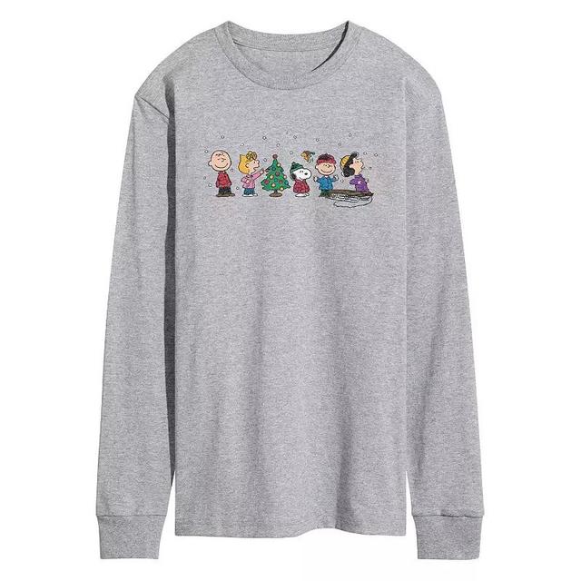 Mens Peanuts Christmas Group Long Sleeve Graphic Tee Grey Gray Product Image