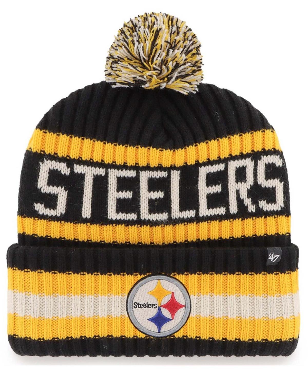 Mens Black Pittsburgh Steelers Bering Cuffed Knit Hat with Pom Product Image