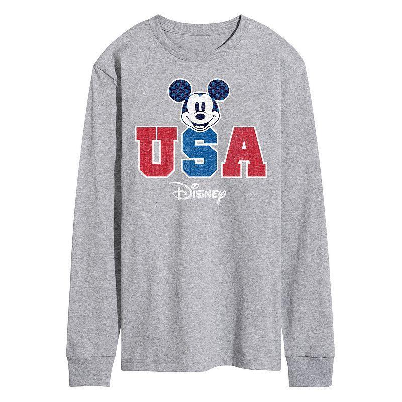 Disneys Mickey Mouse Mens USA Long Sleeve Graphic Tee Med Grey Product Image