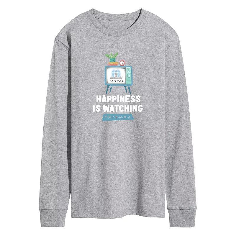 Mens Friends Happiness Watching Friends Long Sleeve Graphic Tee Grey Gray Product Image