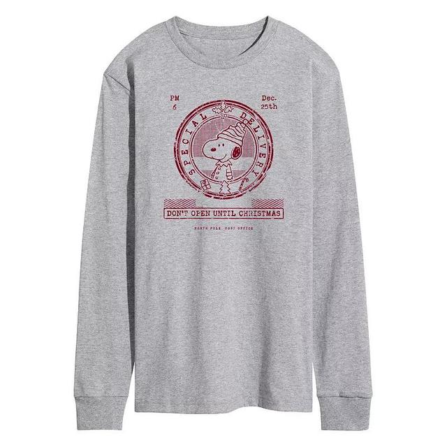 Mens Peanuts Dont Open Until Christmas Long Sleeve Graphic Tee Grey Gray Product Image