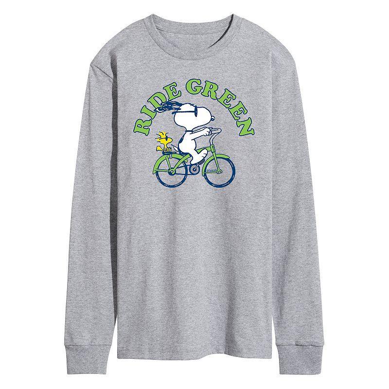 Mens Peanuts Ride Green Long Sleeve Tee Product Image