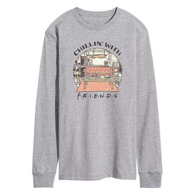 Mens Friends Chillin With Friends Long Sleeve Graphic Tee Grey Gray Product Image