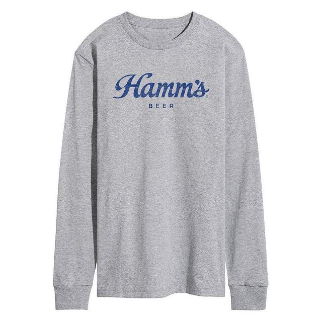 Mens Hamms Can Grid Long Sleeve Graphic Tee Grey Gray Product Image