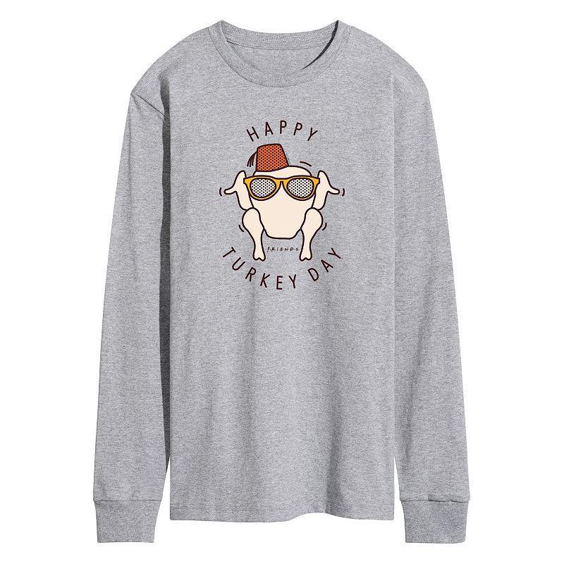 Mens Friends Happy Turkey Day Long Sleeve Graphic Tee Grey Gray Product Image