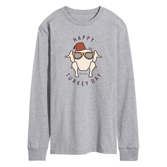 Mens Friends Happy Turkey Day Long Sleeve Graphic Tee Grey Gray Product Image