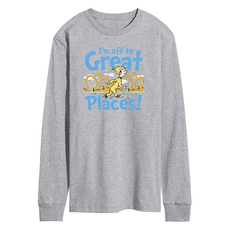 Mens Dr. Seuss Great Places Long Sleeve Tee Athletic Grey Product Image