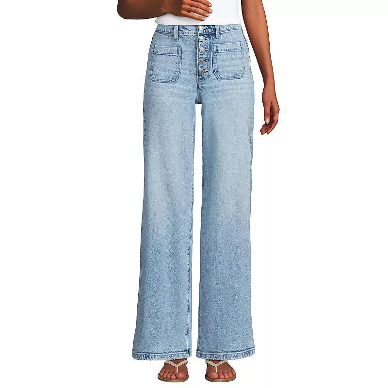 Womens Lands End Prosperity High Rise Wide Leg Jeans Rinse Blue Product Image