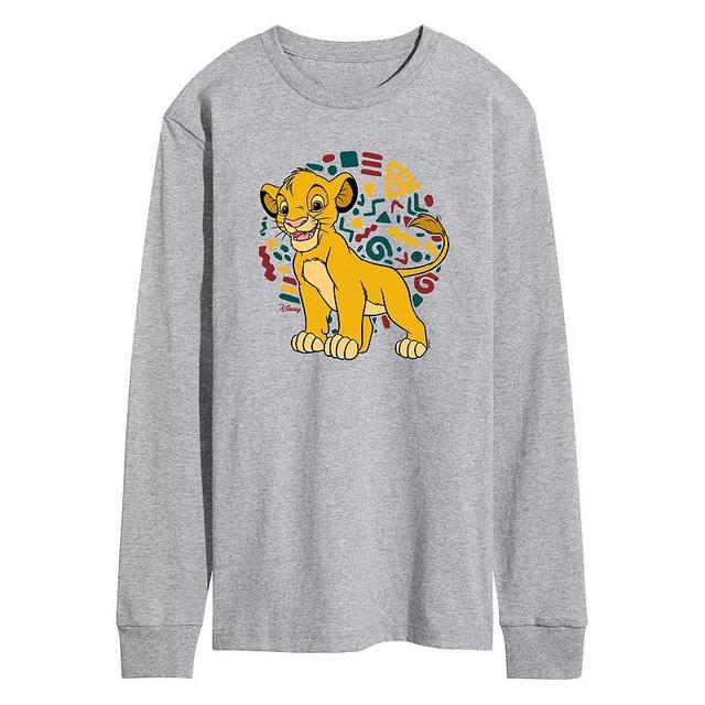 Disneys Lion King Simba Mens Pattern Long Sleeve Graphic Tee Grey Gray Product Image