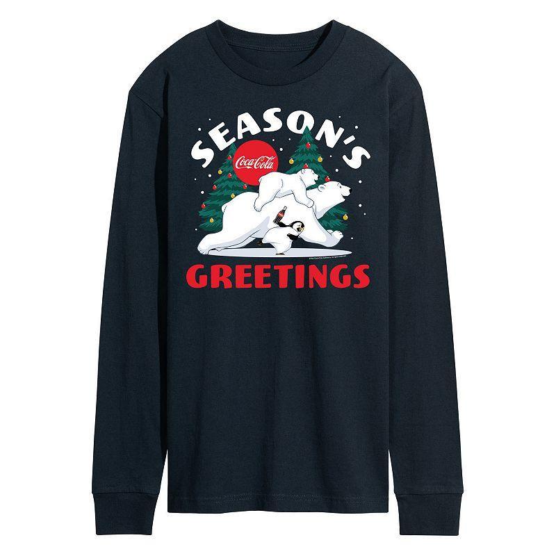 Mens CocaCola Seasons Greetings Long Sleeve Graphic Tee Blue Product Image