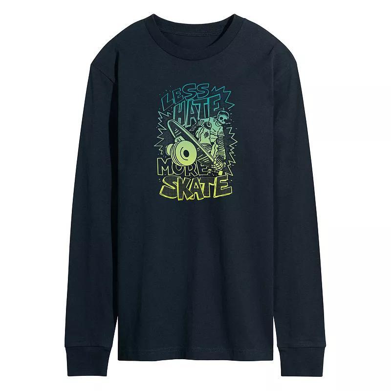 Mens Retro Less Hate More Skate Long Sleeve Graphic Tee Blue Product Image