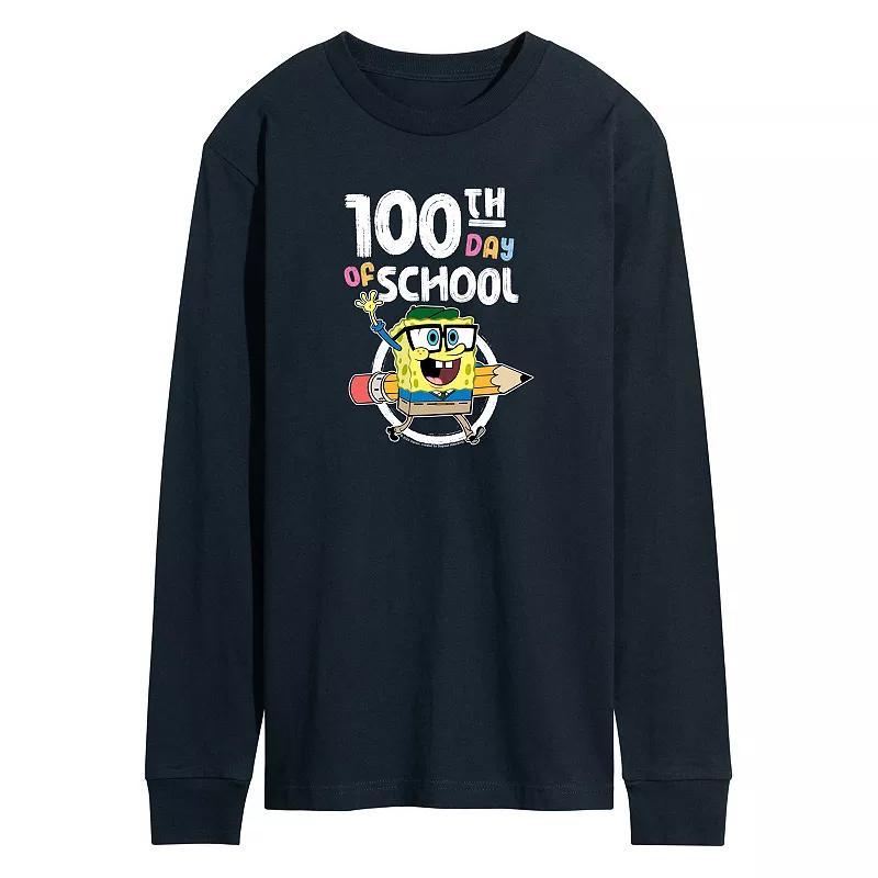 Mens SpongeBob SquarePants 100th Day Of School Long Sleeve Graphic Tee Blue Product Image