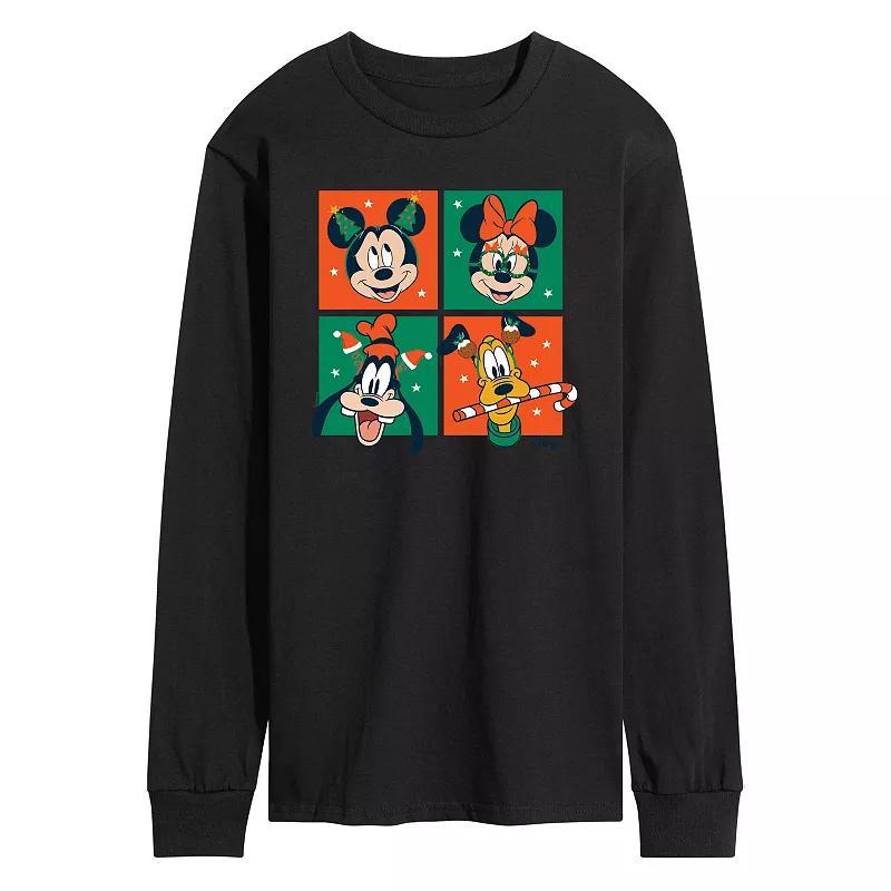 Disneys Mickey Mouse & Friends Mens Christmas Grid Long Sleeve Graphic Tee Blue Product Image