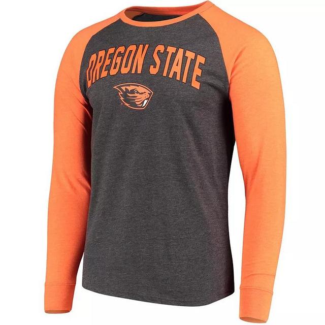 Mens Colosseum Heathered Charcoal/Orange Oregon State Beavers Olympus II Raglan Long Sleeve T-Shirt Product Image