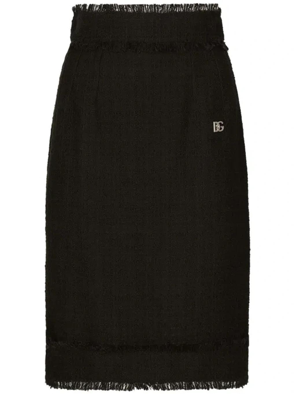 DOLCE & GABBANA Tweed Midi Skirt With Dg Logo In Black Product Image