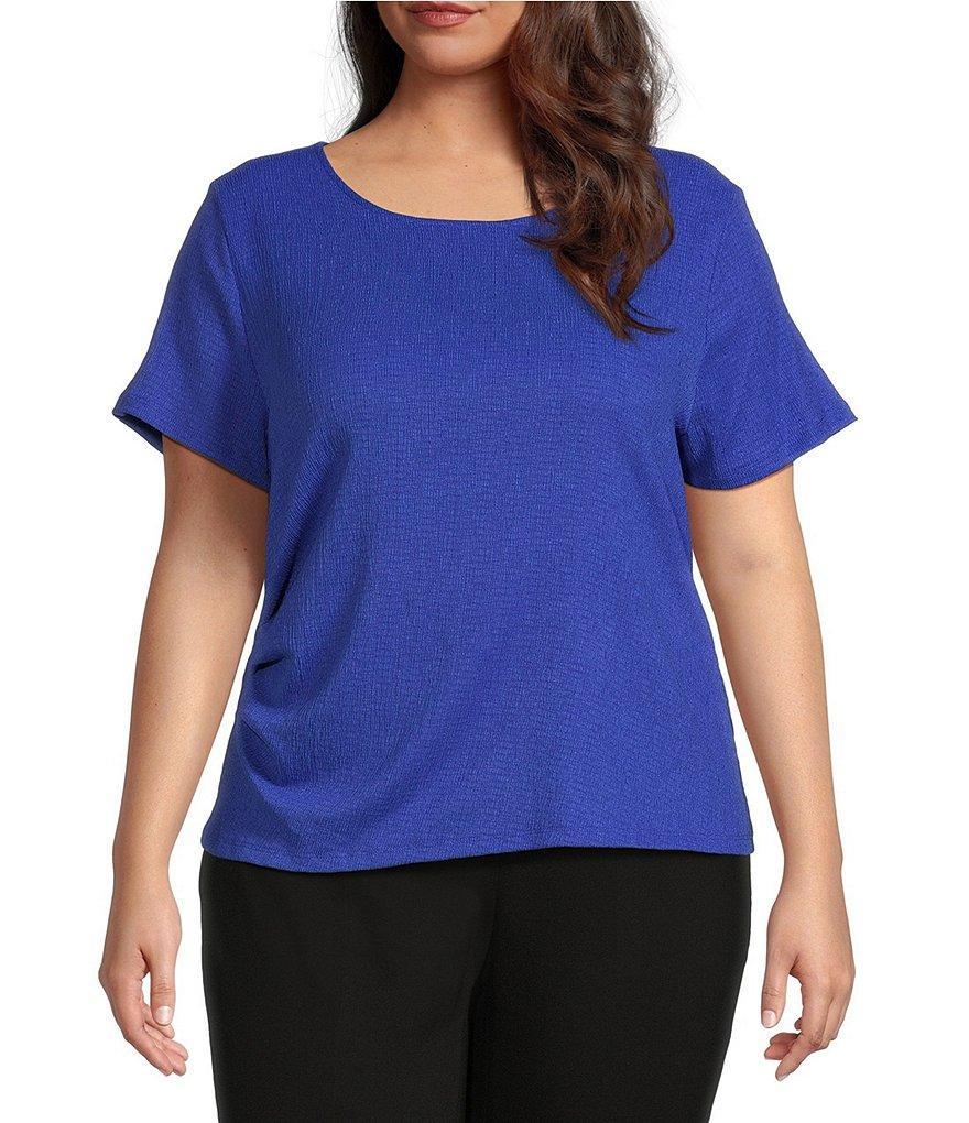 Calvin Klein Plus Size Knit Round Neck Short Sleeve Ruched Side Top Product Image