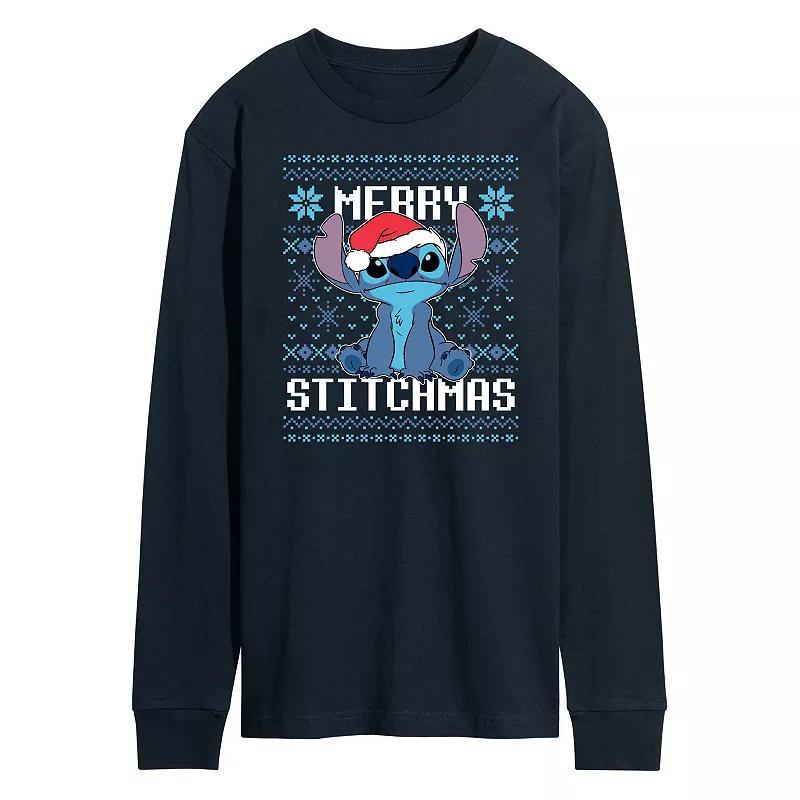 Disneys Lilo & Stitch Merry Stitchmas Tee, Mens Blue Product Image