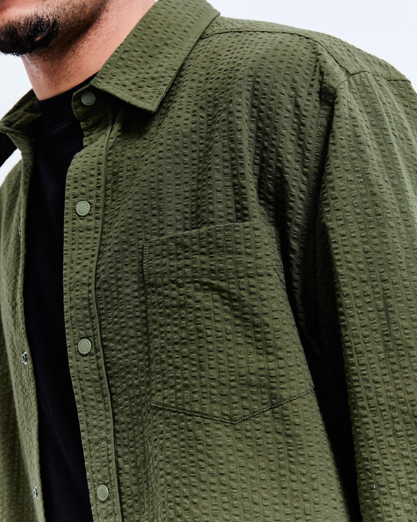 Cotton Seersucker Campus Overshirt Male Product Image