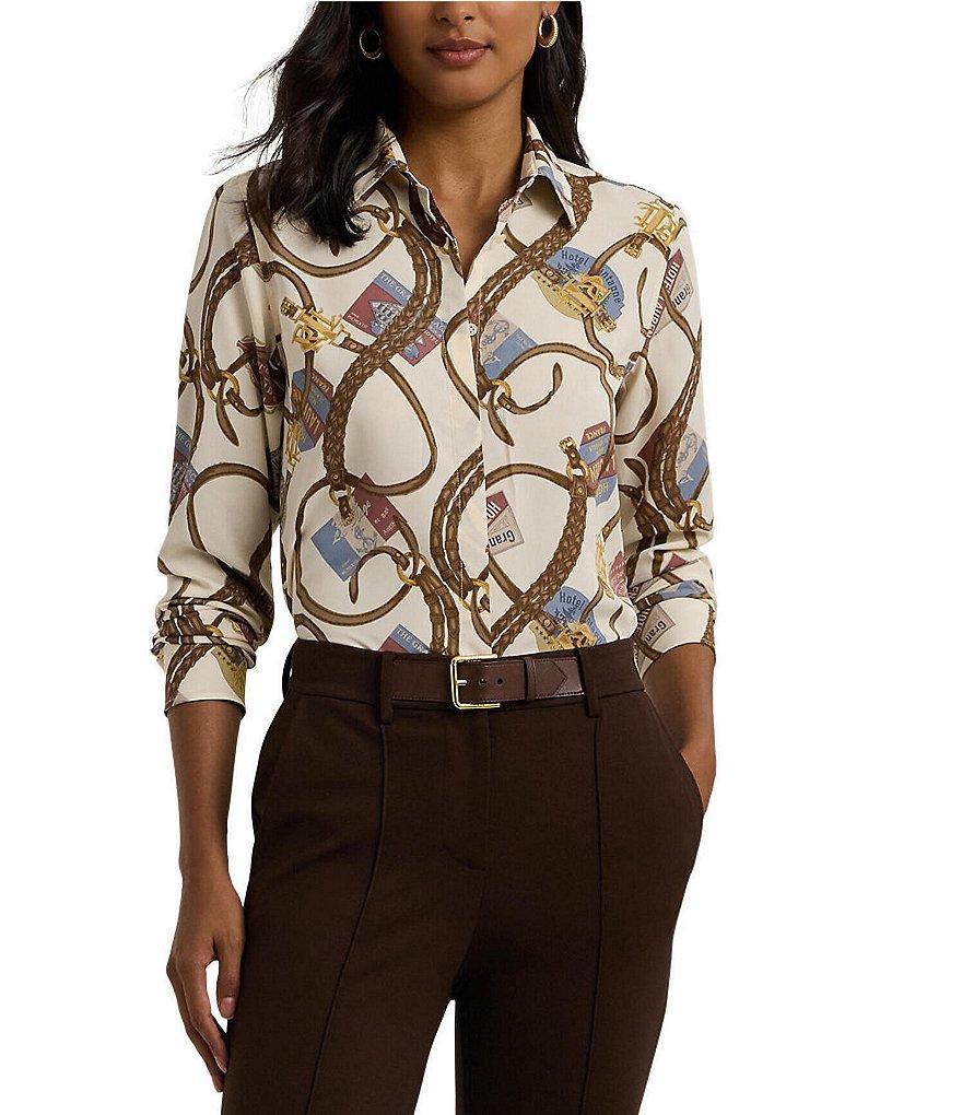 Lauren Ralph Lauren Belt Print Long Sleeve Button Front Shirt Product Image