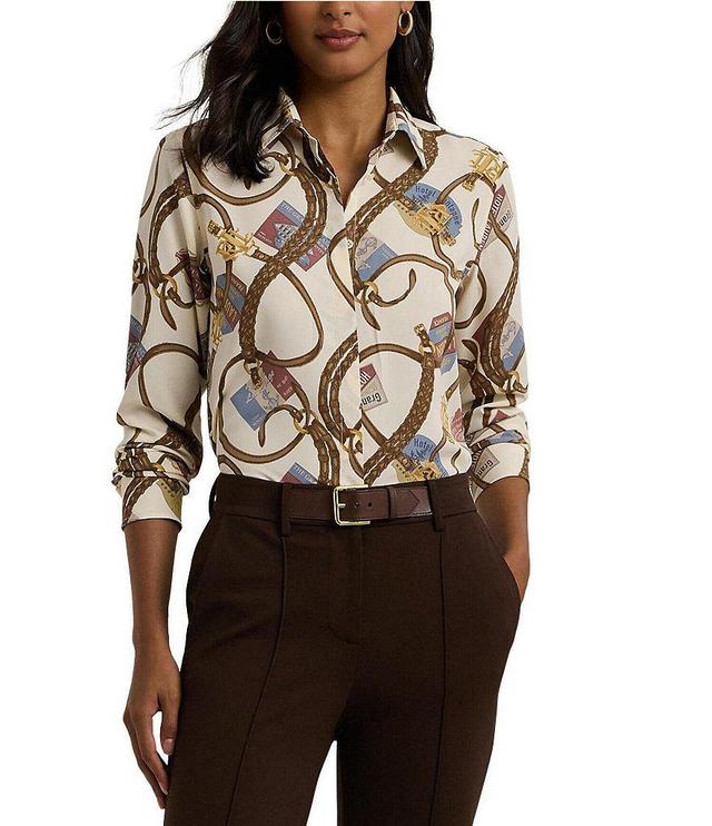 Lauren Ralph Lauren Belt Print Long Sleeve Button Front Shirt Product Image