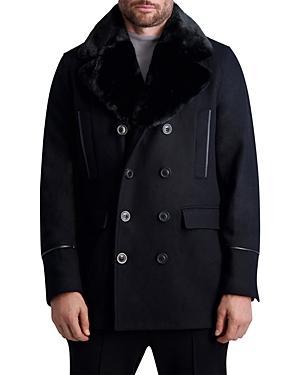 Mens Wool Peacoat w/ Faux Fur Collar Product Image