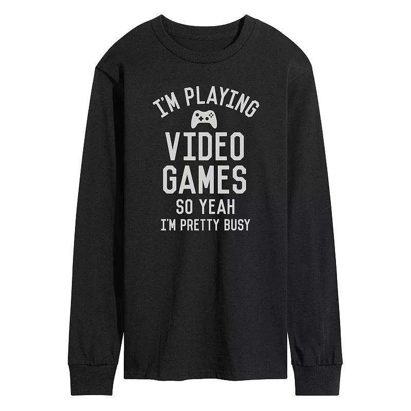 Mens Im Playing Video Games Yeah Busy Long Sleev Graphic Tee Med Blue Product Image