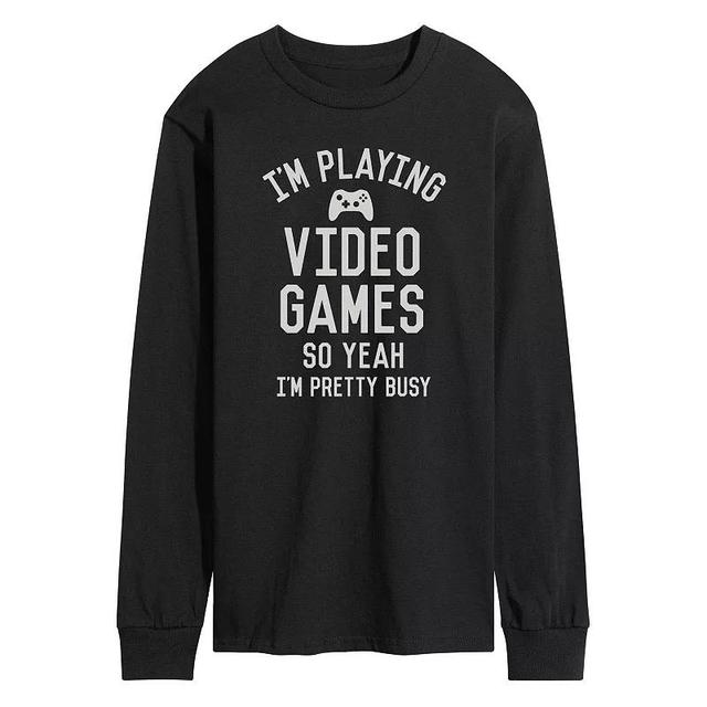 Mens Im Playing Video Games Yeah Busy Long Sleev Graphic Tee Med Blue Product Image