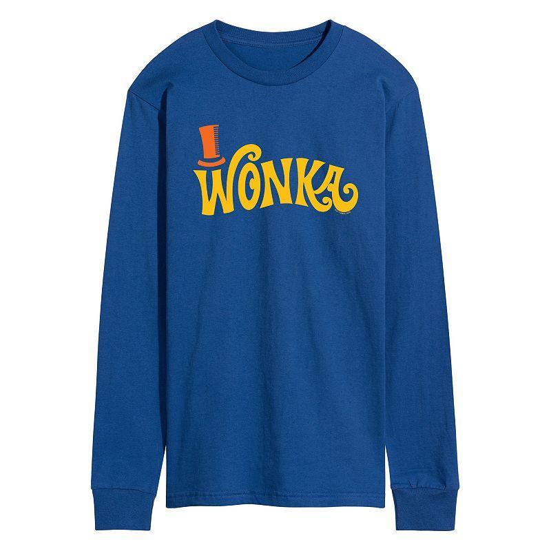 Mens Willy Wonka Retro Logo Long Sleeve Graphic Tee Blue Product Image