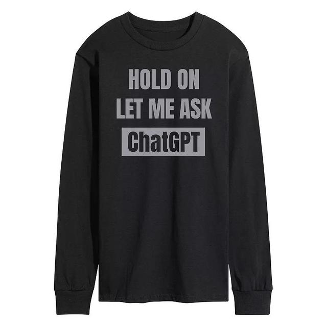 Mens Hold On Ask ChatGPT Long Sleeve Graphic Tee Graphic Tee Blue Product Image