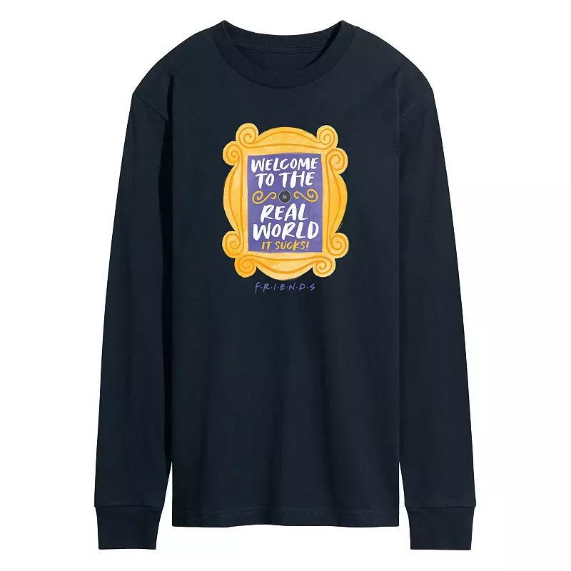 Mens Friends Welcome To The Real World Long Sleeve Graphic Tee Grey Gray Product Image