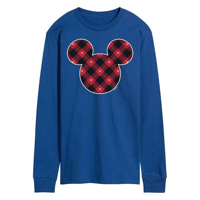 Disneys Mens Mickey Mouse Silhouette Plaid Fill Med Blue Product Image