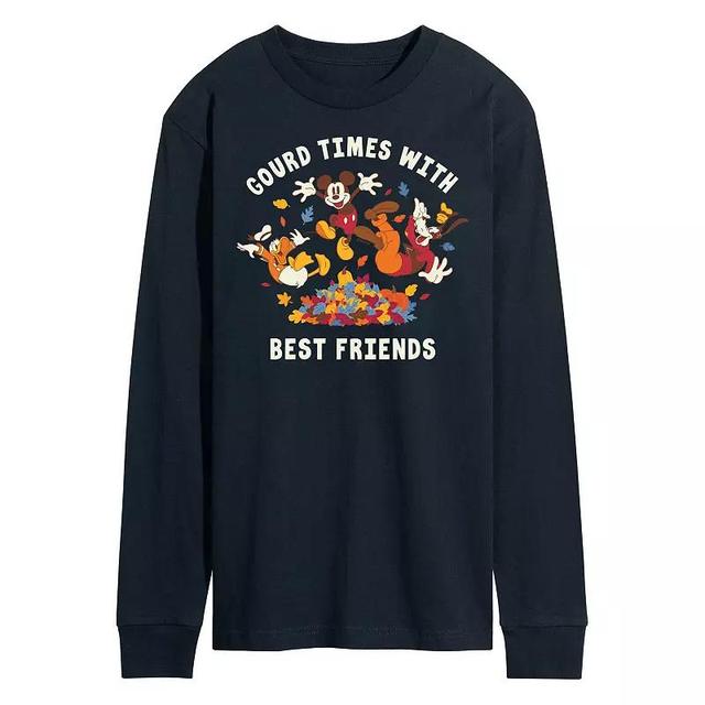 Disneys Mickey Mouse & Friends Mens Gourd Times With Best Friends Long Sleeve Graphic Tee Blue Product Image