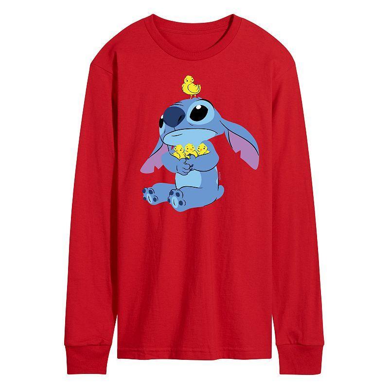 Disneys Lilo & Stitch Mens Stitch & Chicks Long Sleeve Graphic Tee Blue Product Image