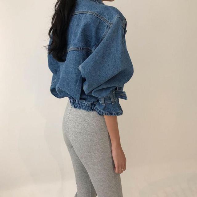 Collared Washed Button-Up Denim Crop Jacket Product Image