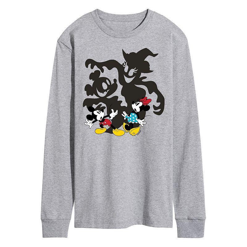 Disney Mens Mickey Minnie Scared Shadows Long Sleeve Tee Med Grey Product Image