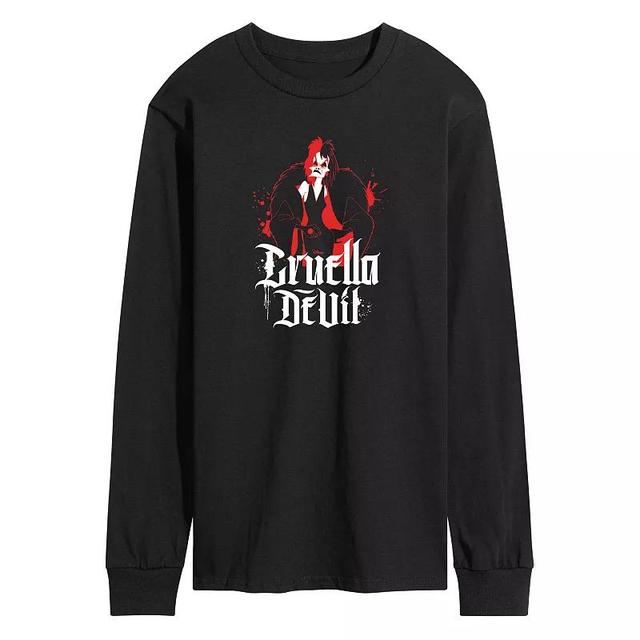 Disney Villains Cruella Mens Long Sleeve Graphic Tee Blue Product Image