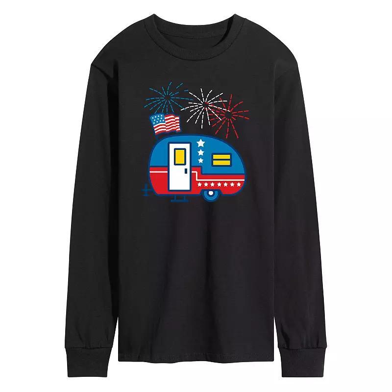 Mens Patriotic Themed Camper Long Sleeve Graphic Tee Black Product Image