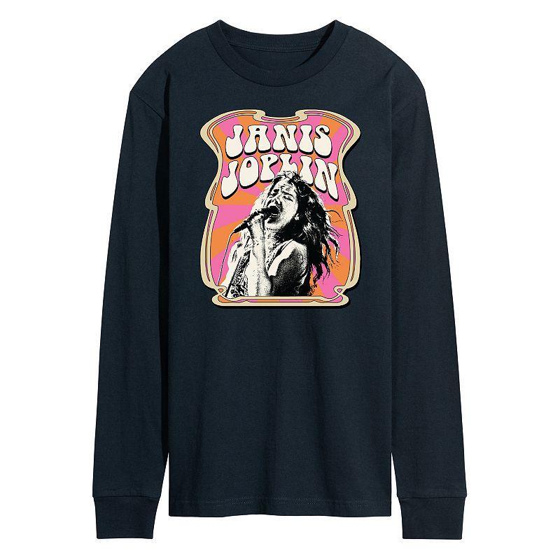 Mens Janis Joplin Poster Long Sleeve Tee Med Grey Product Image