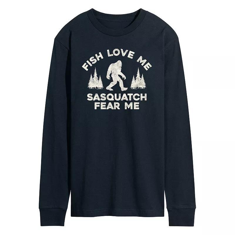 Mens Sasquatch Fear Me Long Sleeve Graphic Tee Blue Product Image