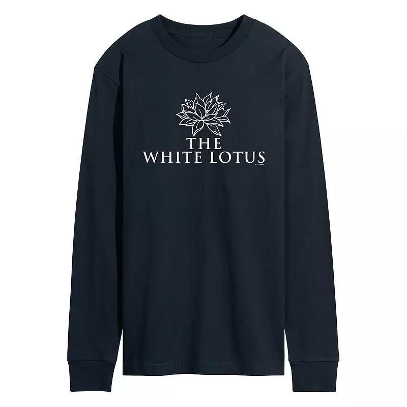 Mens White Lotus Logo Long Sleeve Graphic Tee Blue Product Image