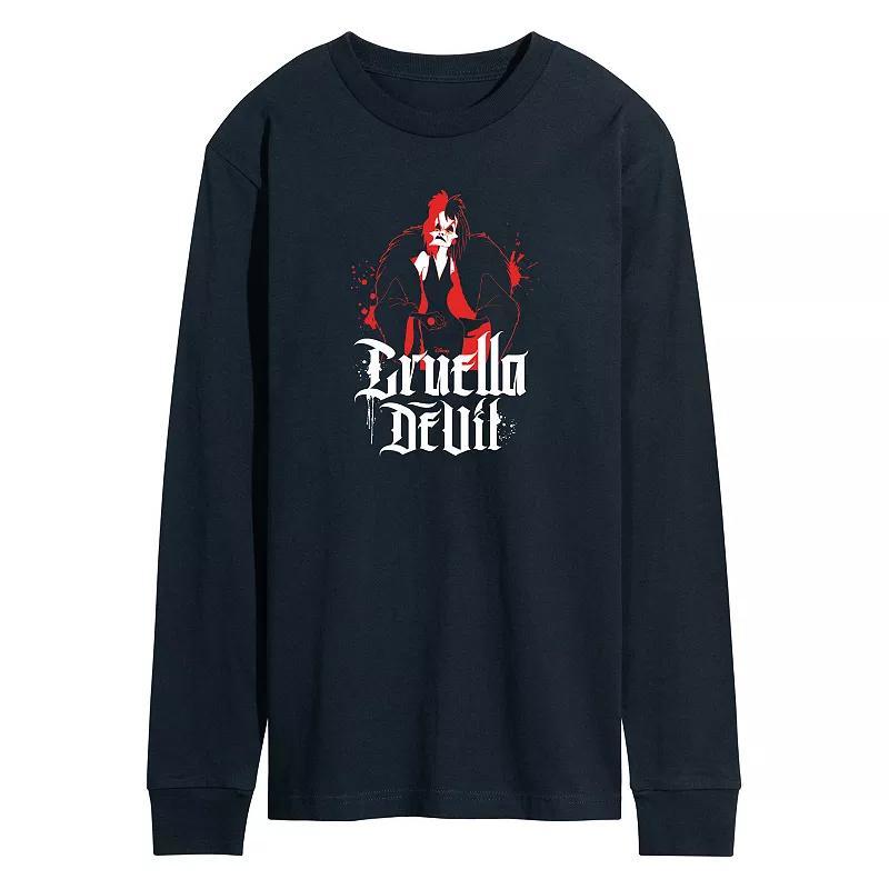 Disney Villains Cruella Mens Long Sleeve Graphic Tee Blue Product Image