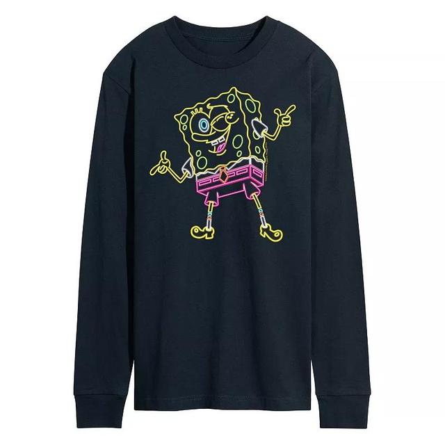 Mens SpongeBob Squarepants Neon Long Sleeve Graphic Tee Blue Product Image