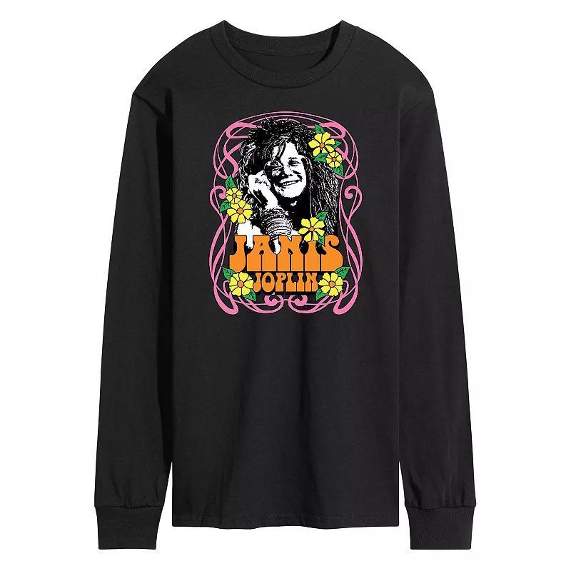 Mens Janis Joplin Flowers Long Sleeve Tee Black Product Image