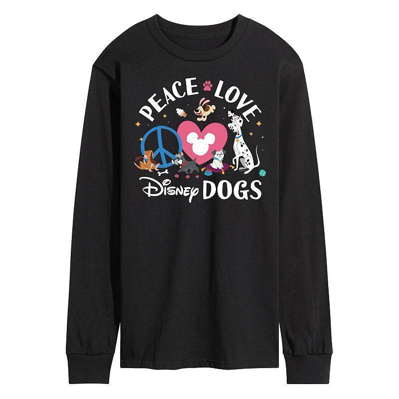 Disney Mens Peace Love Dogs Long Sleeve Graphic Tee Blue Product Image