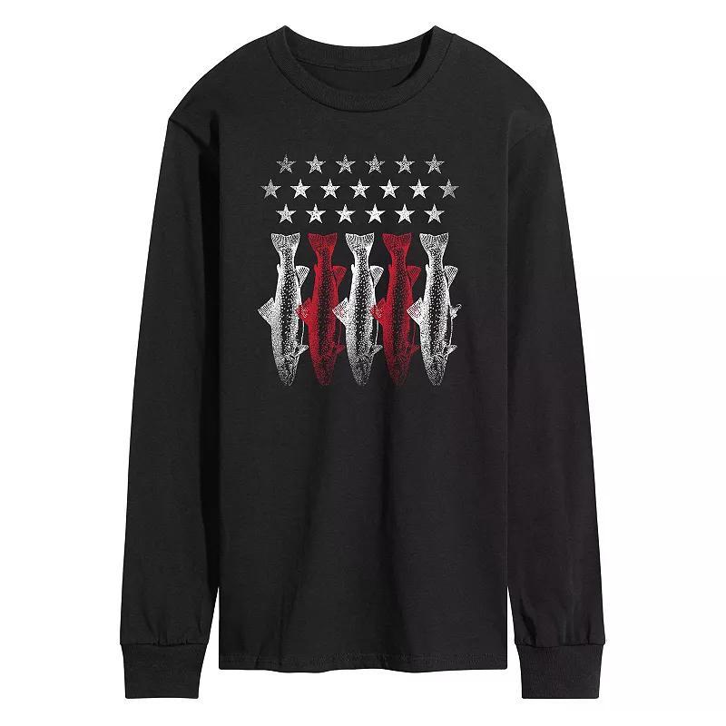 Mens Americana Flag Fish Long Sleeve Graphic Tee Blue Product Image